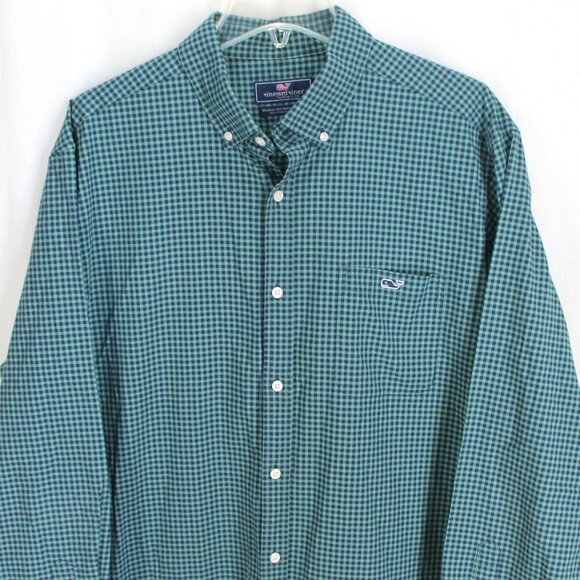 Vineyard Vines Classic Fit Tucker Shirt Size XL Green Blue Check Long Sleeve - Picture 2 of 5